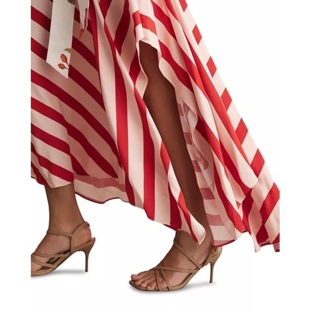 Reiss Alicia Tie Waist Maxi Dress Ivory Red 8 UK 16 US 12 - Picture 4 of 9